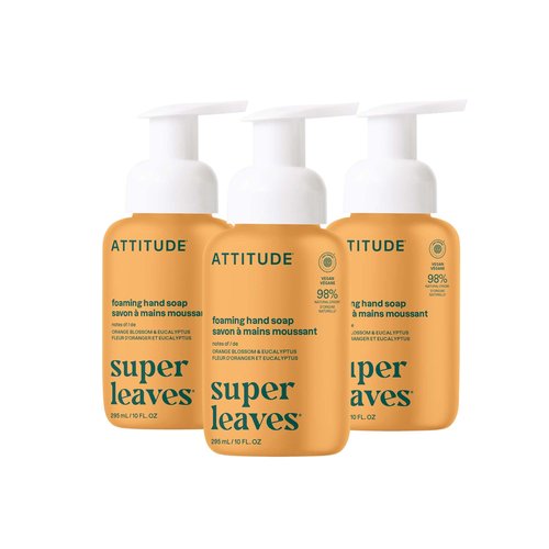 ATTITUDE Foaming Hand Soap, EWG Verified, Plant and Mineral-Based Ingredients, Vegan and Cruelty-free Personal Care Products, Orange Blossom & Eucalyptus, 10 Fl Oz (Pack of 3)