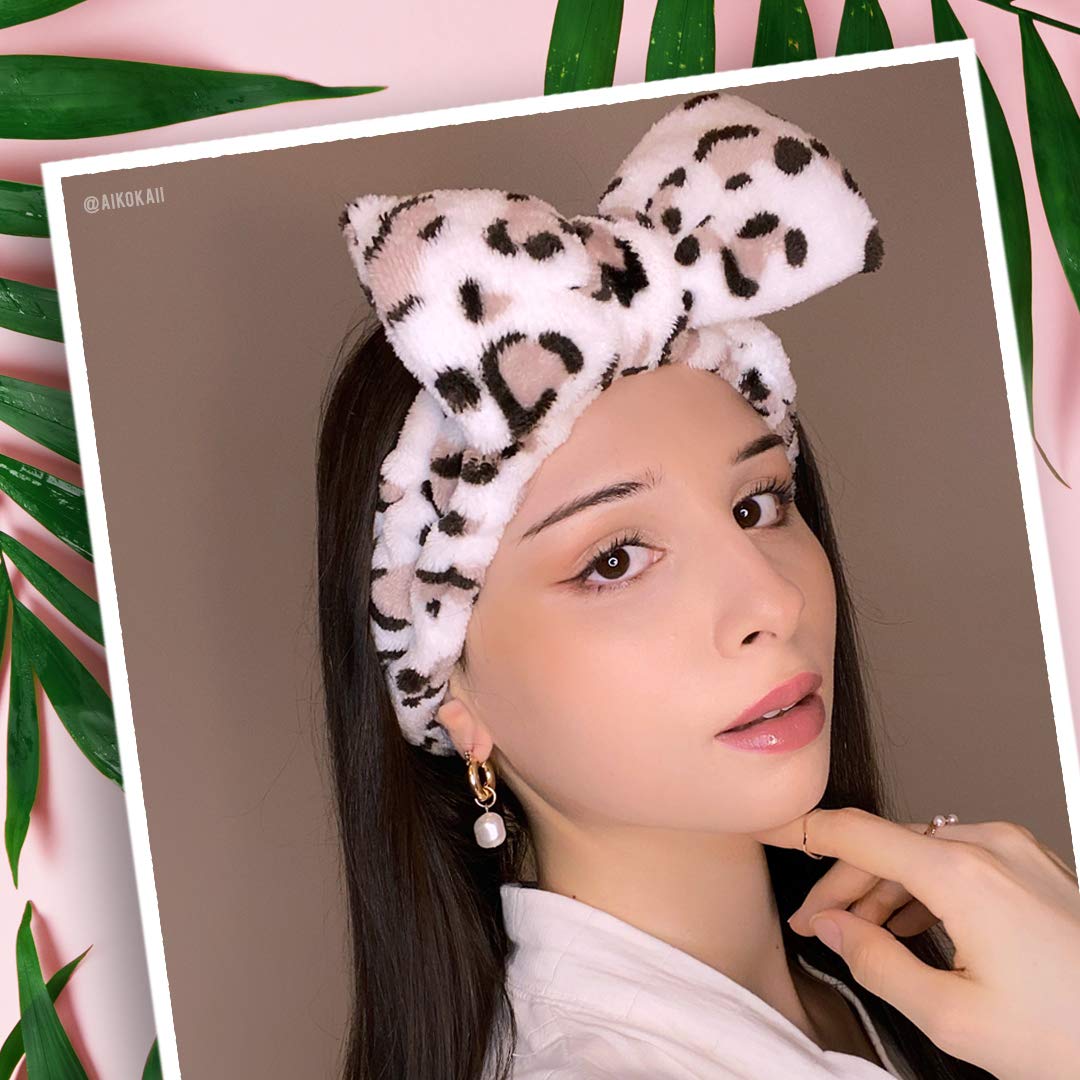 The Vintage Cosmetic Company Peggy Make Up Vintage Headband, Skincare Headband Holds Back Hair, Soft and Comfy Makeup Headband, Beauty Accessory, Leopard Print Design