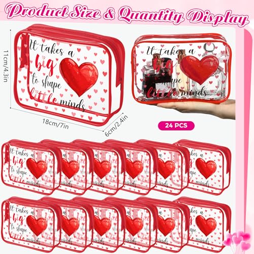 12 Pcs Valentine's Day Teacher Appreciation Gifts Thank You Makeup Bags PVC Clear Portable Goodie Bags Organizer 7 x 4.3 x 2.4 '' Travel Zippered Toiletry Carry Pouch for Teacher Gift