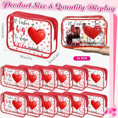 12 Pcs Valentine's Day Teacher Appreciation Gifts Thank You Makeup Bags PVC Clear Portable Goodie Bags Organizer 7 x 4.3 x 2.4 '' Travel Zippered Toiletry Carry Pouch for Teacher Gift
