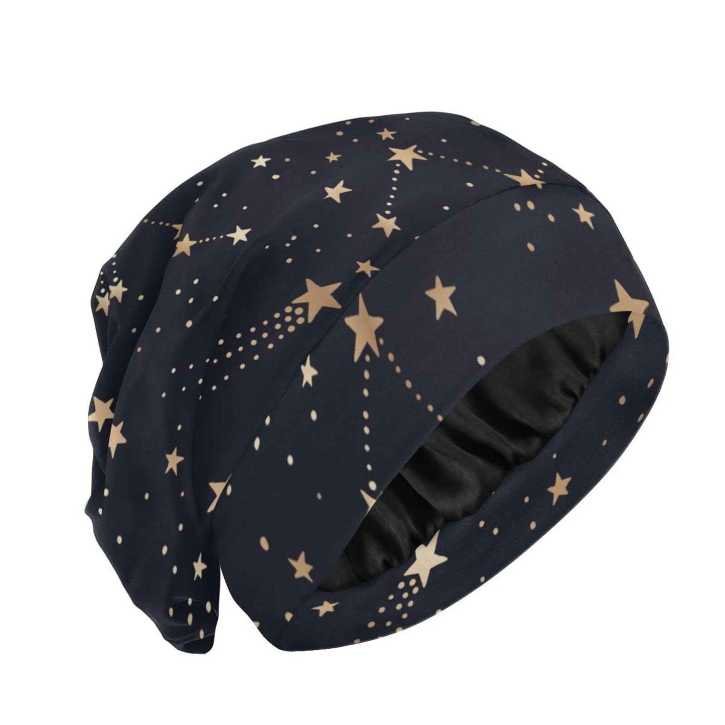 Satin Bonnet Hair Wrap for Sleeping Lined Beanie Sleep Cap for Curly Hair Women Men Gold Stars