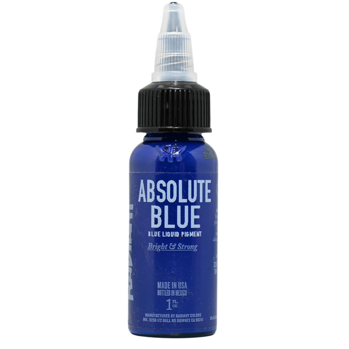 Radiant Colors Tattoo Ink 1oz Bottle Absolute Blue Vibrant Bright Long Lasting Smooth Flow Pre Dispersed Vegan Friendly Professional Permanent Pigment For Body Art