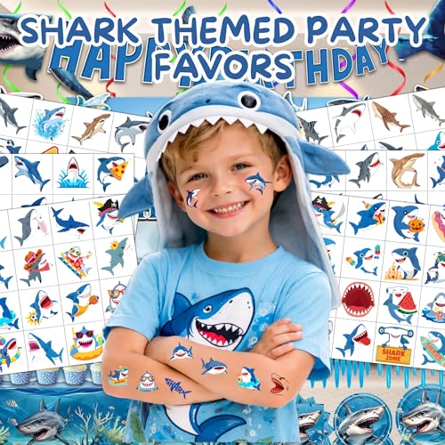 Shark Temporary Tattoos for Kids - 96 Pre-Cut Designs