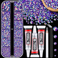 TINKRSTUFF Dark Purple AB Resin Rhinestones with Glue Box – 2 Boxes Flatback Gems 2–6mm, B7000 Adhesive & Tools