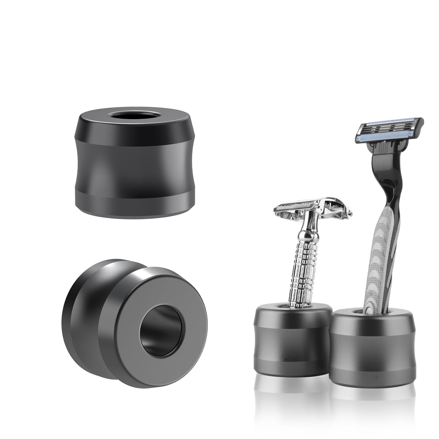 Linkidea 2 Pack Safety Razor Stand, Opening Dia 0.7" (18.5mm) Men Shaving Stand for Bathroom Countertop Compatible with Gillette SkinGuard (Dark Grey)
