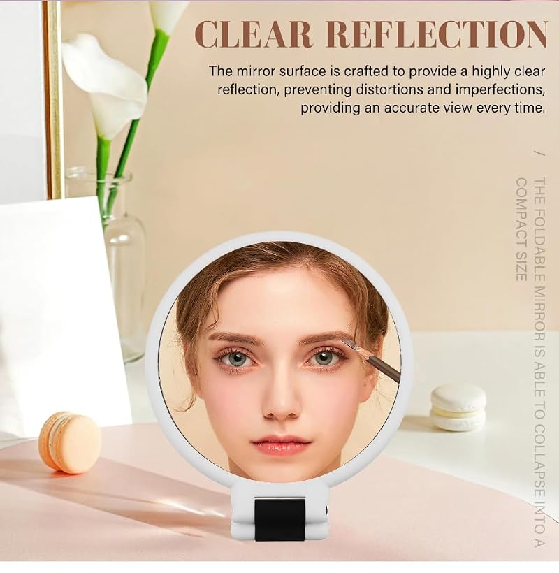 Stianiiie White Handheld Travel Mirror with 5X Magnification & Adjustable Handle
