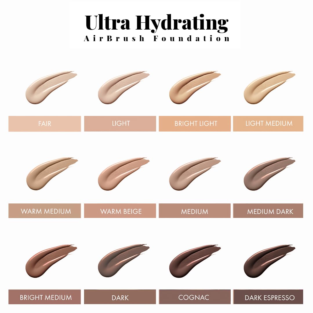 Jerome Alexander Airbrush Foundation Ultra Hydrating, Spray Foundation Makeup with 2x the Active Ingredients, Ultra-Light, Buildable, Full Coverage Formula (Light Medium)