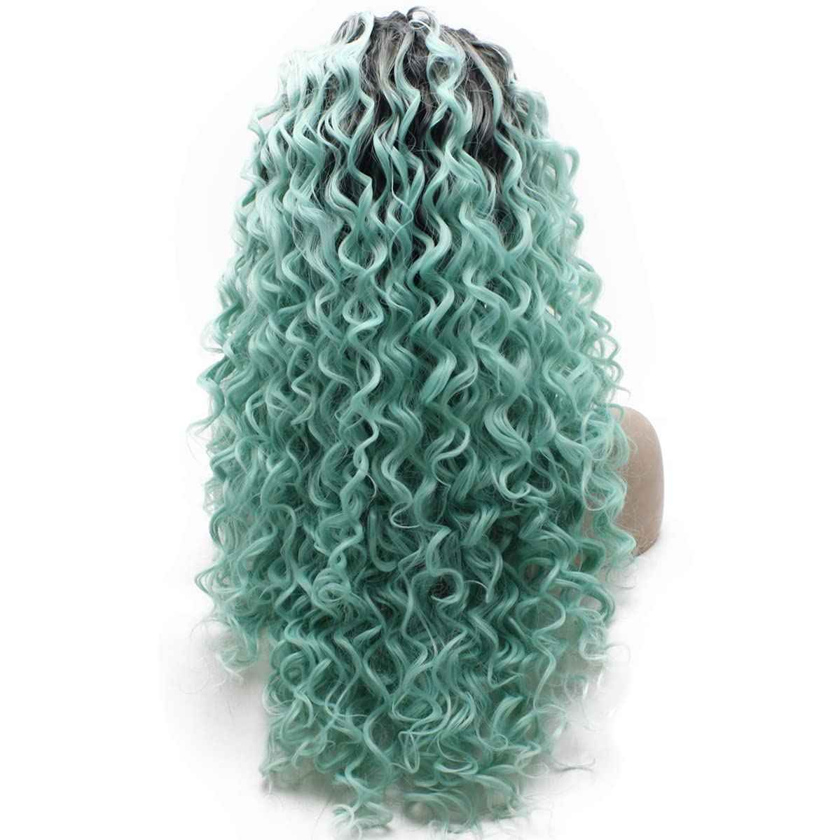 MX angel Long Curly Heat Resistant Synthetic Lace Front Wig (dark root blue)