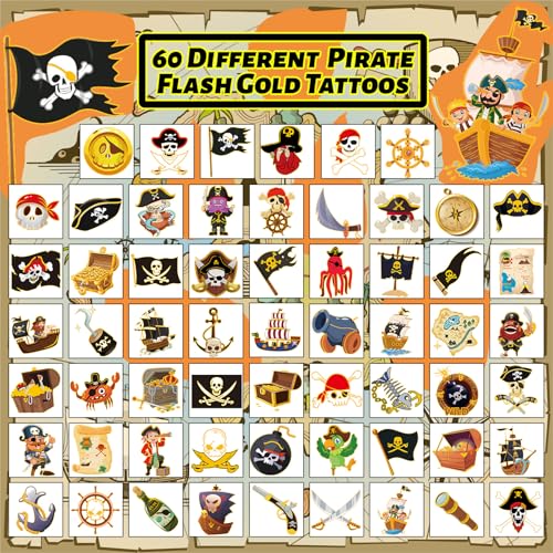 Winthrop 240 Pcs Pirate Temporary Tattoos with Glitter Designs