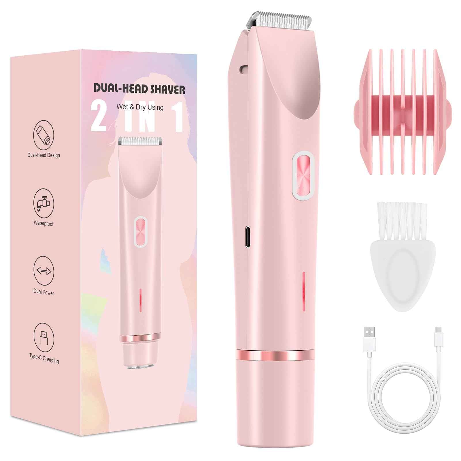 Bikini Trimmer for Women,Dermave Bikini Shaver,Electric Razors for Women Pubic Hair (Pink)