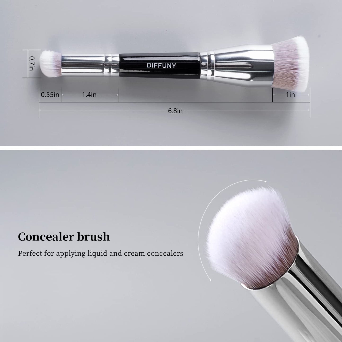 DIFFUNY Large Makeup Brushes Double Ended Foundation Brush & Concealer Brush, Flat Top Kabuki Foundation Brush for Liquid, Cream, Blending, Buffing, Concealer, Dual Sided Make Up Brushes