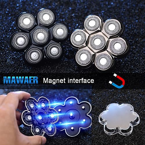 Universal Magnetic 7 Blades Head Shaver Replacement Heads Compatible with Freedom Eagle Shaver, Compatible with mainstream shaver brands£¬ Universal replacement heads (7 Silver)