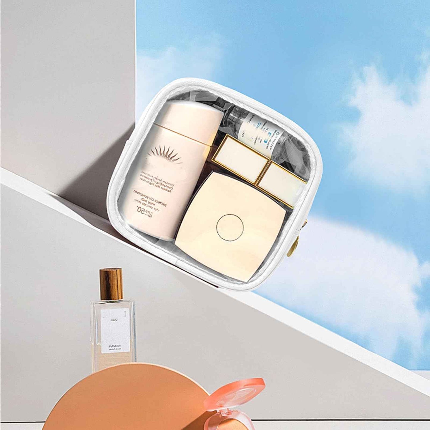 FFaw Small Clear Makeup Bag, Nylon Mini Cosmetic Bag Small Makeup Bag for Purse TSA Approved Travel Toiletry Bags with Zipper Cute Organizer Car Organizer Bag for Women Girls (White Mini)