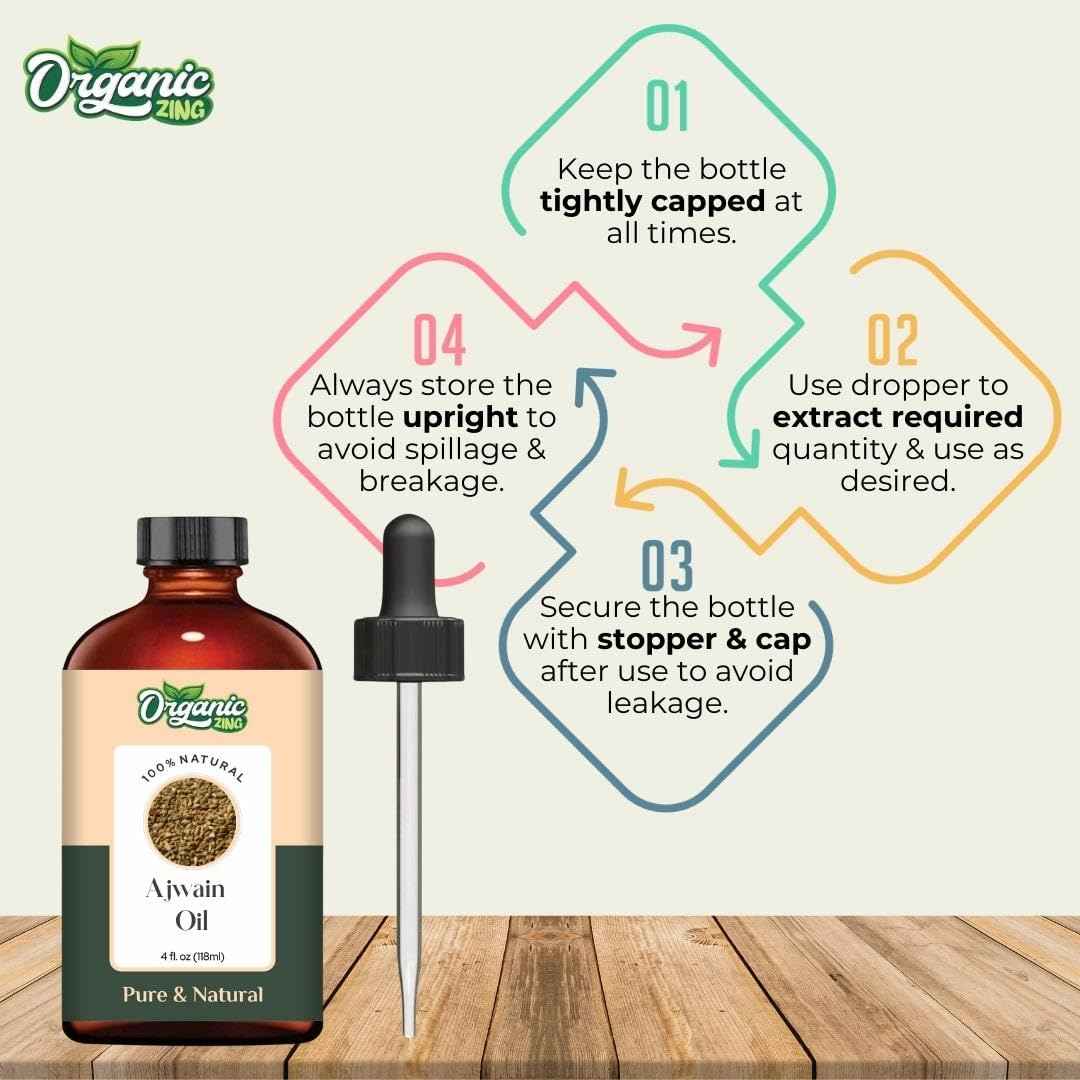 Organic Zing Ajwain (Trachyspermum Ammi) Oil | Pure & Natural Essential Oil for Skincare, Hair Care & Massage - 118ml/3.99fl oz