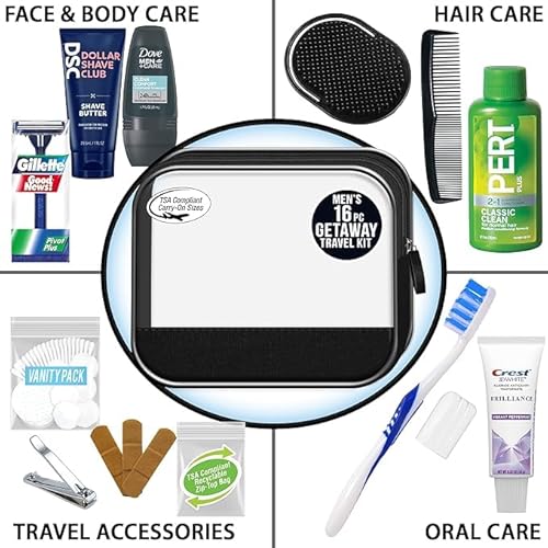 Convenience Kits International Men¡¯s Super Deluxe, 16-Piece Kit with Travel Size TSA Compliant Essentials in Reusable Zippered Toiletry Bag (Pack of 2)
