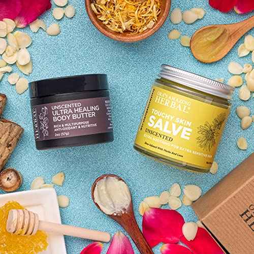 Ora's Amazing Herbal Salve & Butter Set for Dry Skin, Eczema Cream Treatment, Touchy Skin Salve, Ultra Healing Body Butter, Organic Calendula for Skin, Herbal Salves, Unscented Skincare