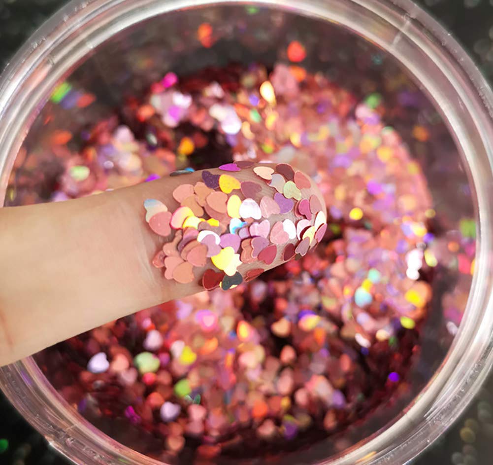 Heart Glitter Confetti 2mm Heart-Shaped Confetti Laser Sequins for Party Decoration, DIY Crafts, Premium Nail Art, Body Art Eye Bling - 10g,Holographic Pink