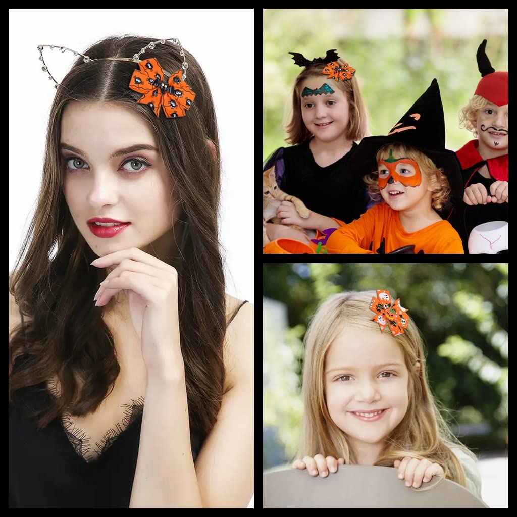 10 Pcs Halloween Hair Clips 3" Bow Barrettes Hair Pins Pumpkin Spiders Ghost Hairband Cute Accessories for Women Kid Party Supplies (10-Pack)