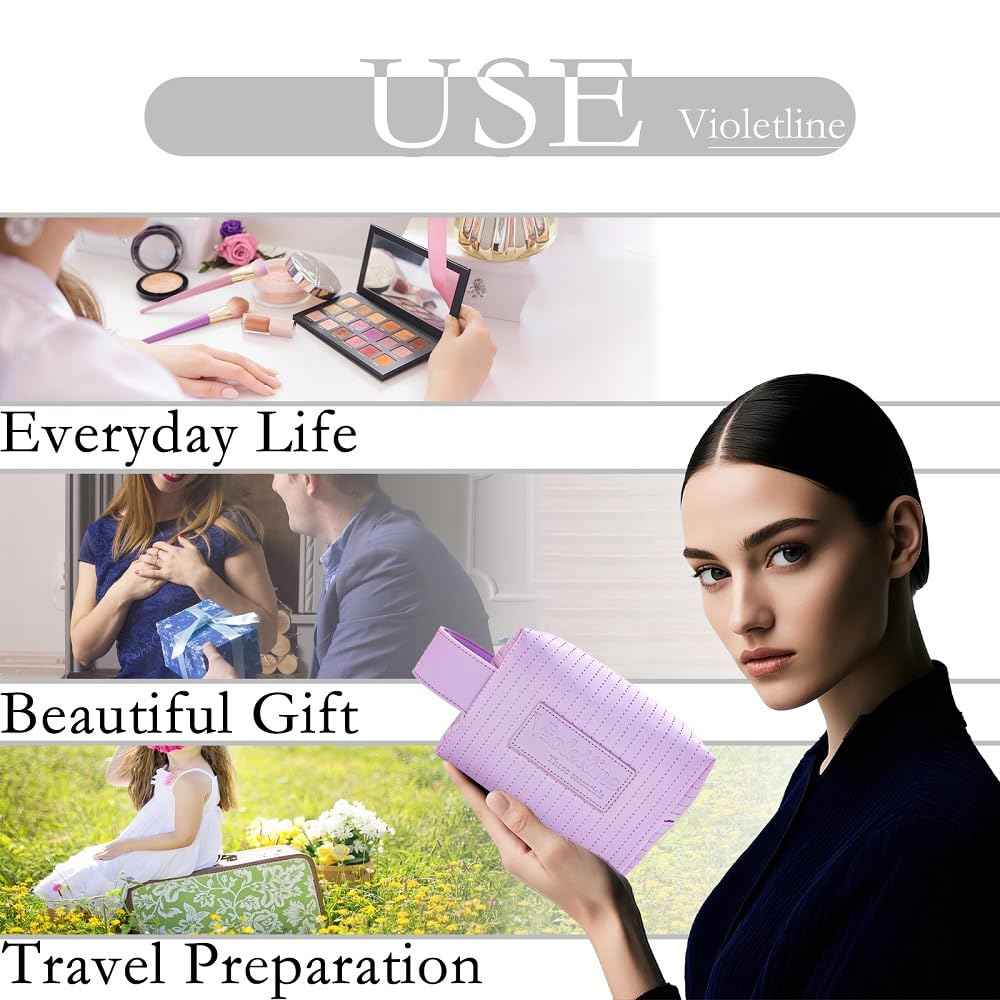Violetline Women's Cosmetic Bag Essentials, Perfect Christmas Gifts! Elegant Preppy Travel Makeup Bag, Ideal Waterproof Leather Cosmetic Bag for Girls and Moms (Light Purple Cosmetic bag)