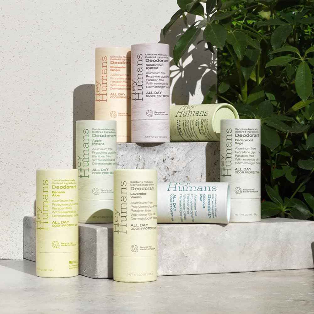 Hey Humans Aluminum Free Deodorant for Women and Men, Contains Naturally Derived Ingredients, Long Lasting Odor Control with Refreshing Essential Oils Pack of 4 Rosewater Ginger