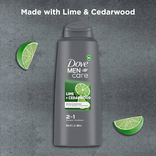 DOVE MEN + CARE Men 2 in 1 Shampoo and Conditioner Lime + Cedarwood For Healthy-Looking Hair Naturally Derived Plant Based Cleansers 20.4 OZ