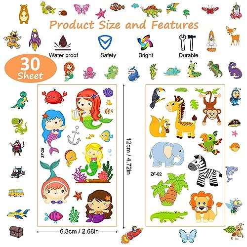 Tattoos for Kids, 300+ Mixed Styles Temporary Tattoos Stickers Set for Girls and Boys, Space Dinosaur Animals Butterfly Tattoos for Kids Birthday Party Supplies
