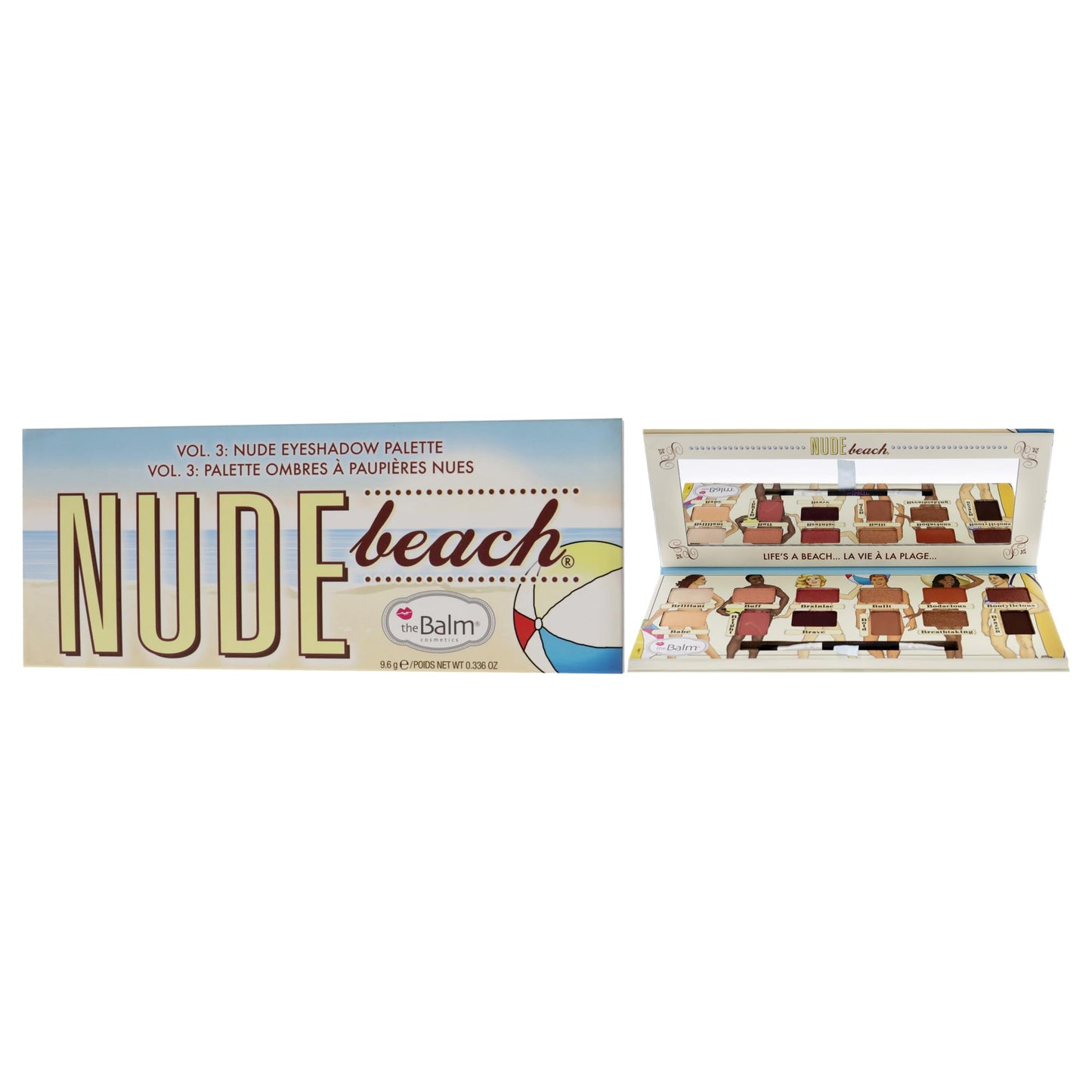 theBalm Nude Beach Eyeshadow Palette, Durable Long-Lasting, Professional Cosmetic Set, 12 Eye-Popping Shades, Triple-Milled Pigments 0.382 Oz