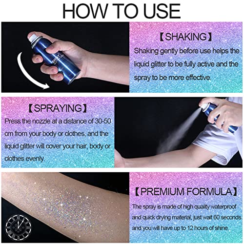 Glitter Spray for Hair & Body - Waterproof Shimmer Makeup, 2oz