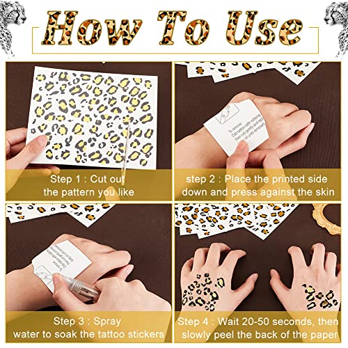 OLYCRAFT 10 Sheets Temporary Cheetah Leopard Print Tattoo Stickers 5x6 Inch Face Stickers Removable for Women Art Party Decor Halloween Costume Black & Gold