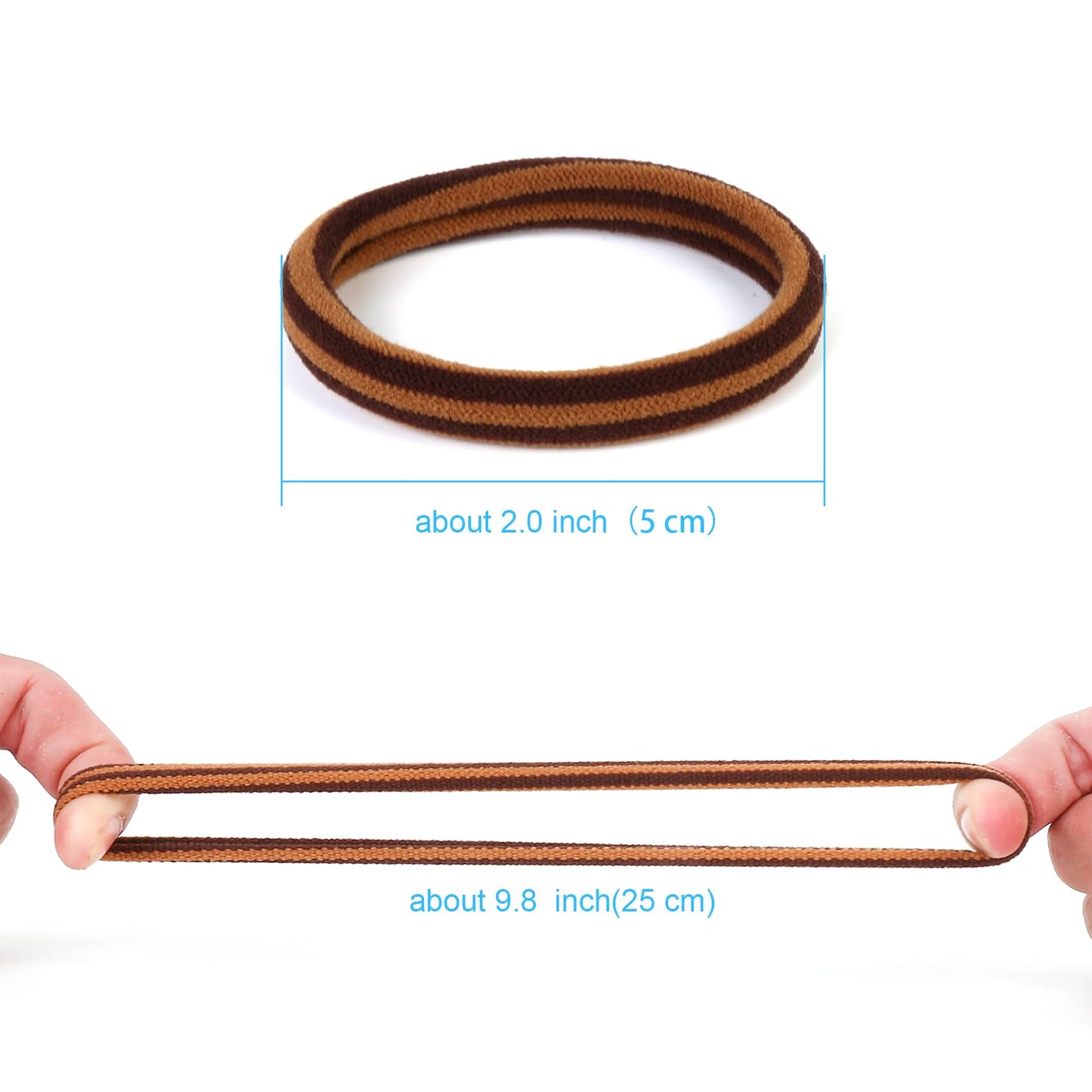 Qarwayoc 50PCS Thick Hair Ties, Cotton Hair Bands for Thick Curly Heavy Hair, Brown, 2 Inch in Diameter, no Damage, Seamless, Two Color MIXTURE, Lasting Fashion