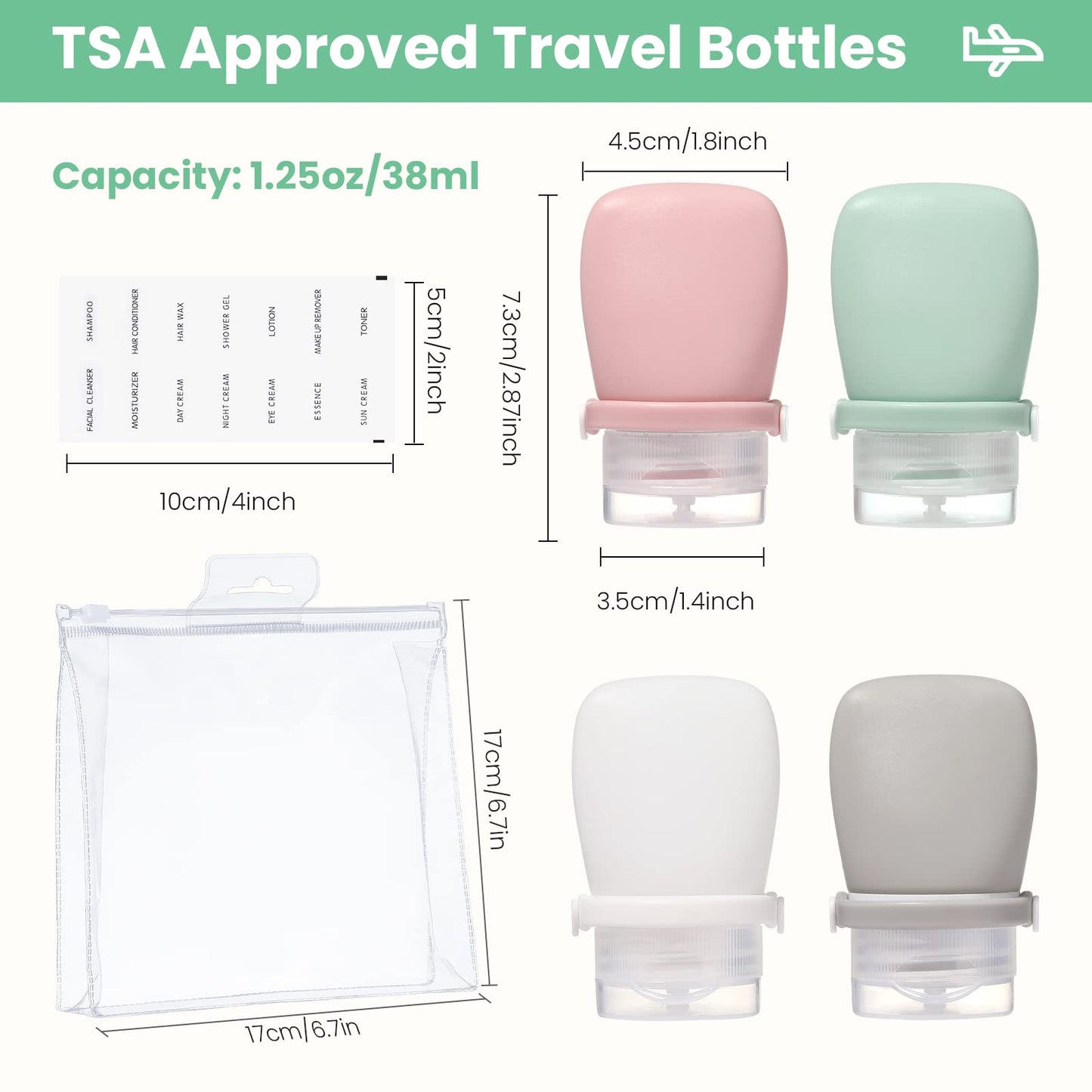 RONRONS 1oz Travel Bottles, Small Silicone Travel Bottles for Toiletries, Tsa Approved Leak Proof Strap Travel Toiletry Containers for Shampoo Conditioner for Men Women (4 Pieces)