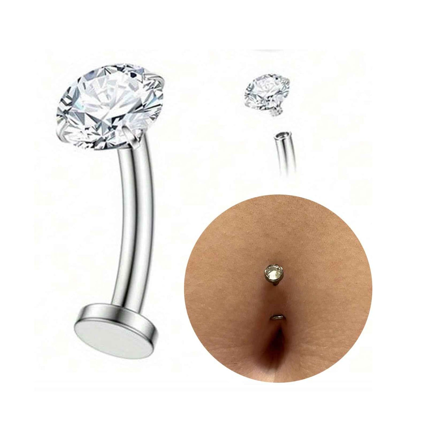 QWALIT Titanium Belly Button Piercing Kit Silver Floating Belly Button Piercing Kits Self Belly Piercings Gun at Home Surgical Steel Implant Grade Titanium Belly Rings Flat Back Navel Ring Jewelry