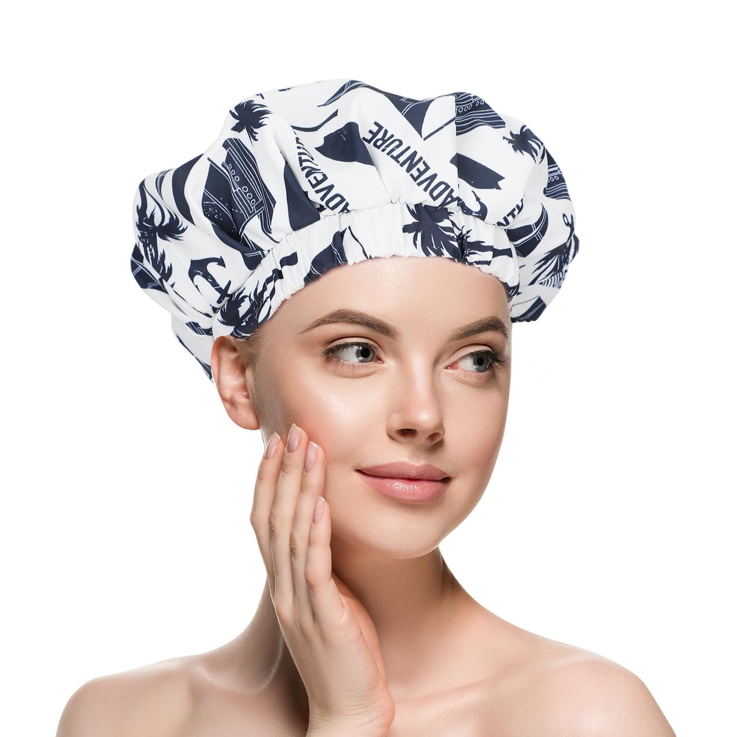 POZILAN Luxury Shower Cap for Women, Waterproof Reusable Shower Caps Double Layers Soft Silk Satin Lined, Extra Large for Long Hair, Adjustable for Most Heads Size