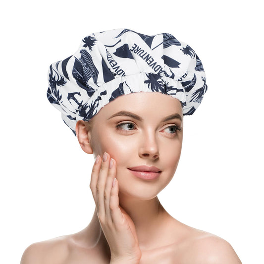 POZILAN Luxury Shower Cap for Women, Waterproof Reusable Shower Caps Double Layers Soft Silk Satin Lined, Extra Large for Long Hair, Adjustable for Most Heads Size