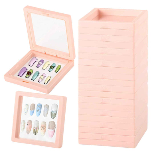 Press On Nail Display Boxes, 40 Pcs 3D Floating Cases, Clear PE Film Storage - Nail Art Organizer & Earring Display for Salons
