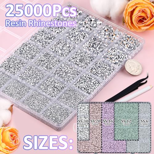 Silver Resin Rhinestones 25000pcs Crafting Kit with Glue - Large Pack, 2-6mm
