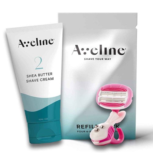 Aveline Smooth Women's Razor with 6-Blade Cartridge, Smooth Razor Blade Refill 6-Blade Cartridges (4 Refills), & Shea Butter Shaving Cream
