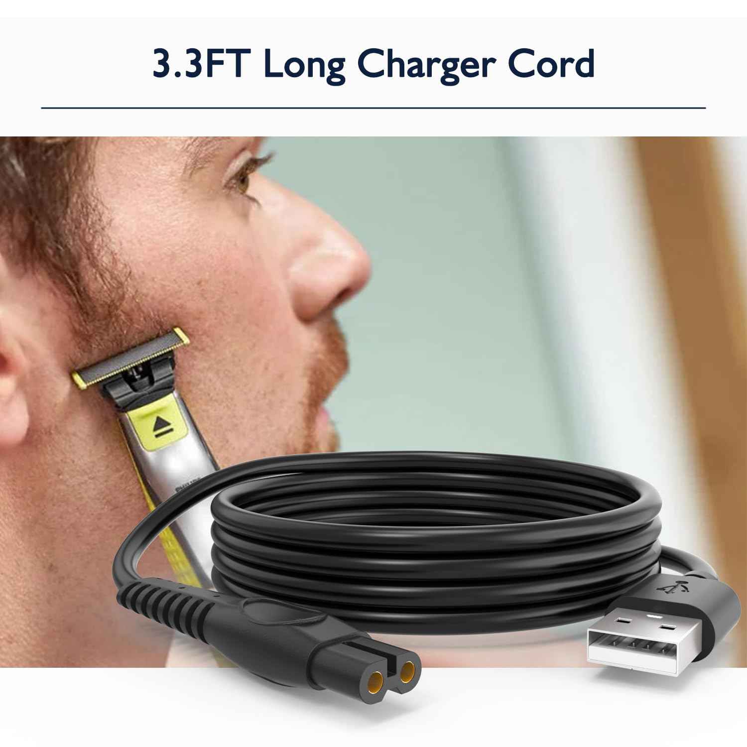 5V Charger Cord Compatible with Philips One Blade QP2724 Charging Cable for Phillips Norelco Oneblade 360, QP1924, QP2834, MG5910, Shaver 3600, 3900, Beard Trimmer Power Cord Replacement 2Pcs