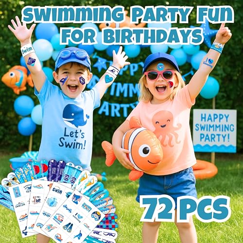 72-Pc Swimming Party Favor Set – Tattoos & Slap Bracelets