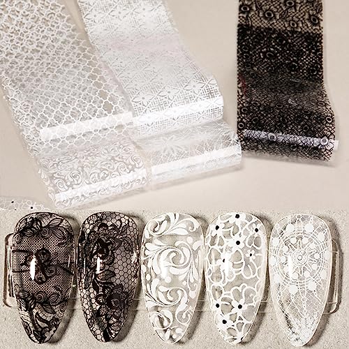 20 Rolls Black and White Lace Nail Transfer Foil Set for Acrylic Nails