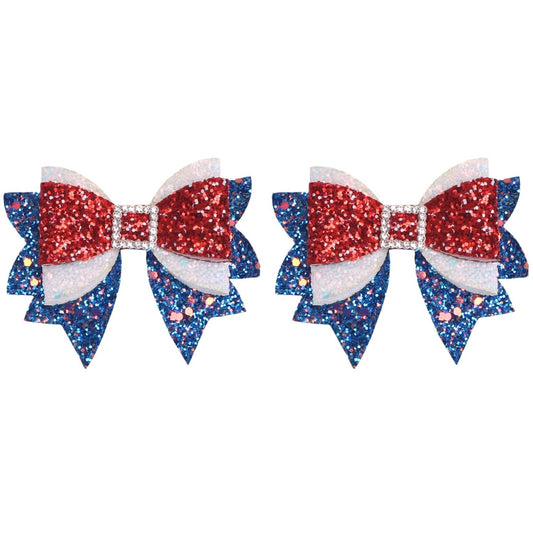 4th of July Hair Clips Glitter Bows Hair Claw Clips Red Blue White Bow Alligator Clips Independence Day Hair Clip with Sequins Rhinestone Design Patriotic Party Hair Accessories for Women and Girls