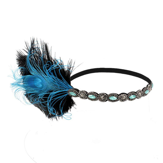 Art Deco 1920s Flapper Feather Headpiece Roaring 20s Great Gatsby Headband for Women 46Blue