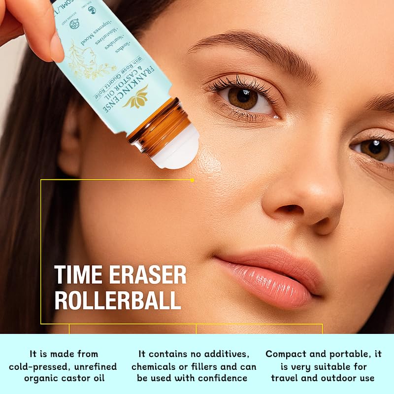 Organic Castor Oil Roll-On with Rose Quartz Roller Ball for Skin & Hair Care