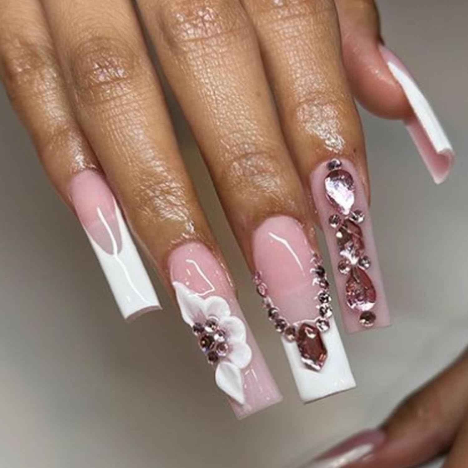 HNUIX Nail Rhinestones - 4550pcs Light Pink, Multiple Shape Gems, Flatback Crystal Rhinestones for Nails Decor Designs Kits