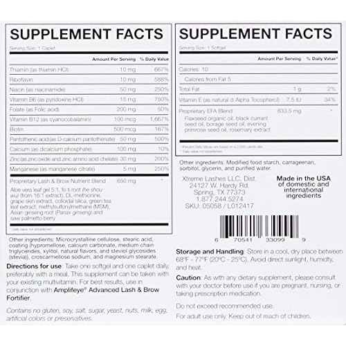 Xtreme Lashes Amplifeye Lash, Brow & Hair Formula Supplements | Contains Vitamins, Minerals, & Botanicals | Pack of 2, 30 Day Supply