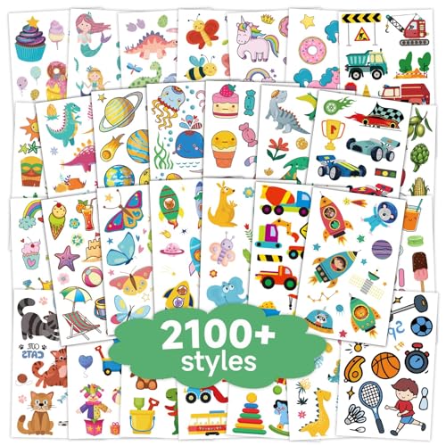 EMOME Temporary Tattoos for Kids, 2100+ Designs - 168 Sheets