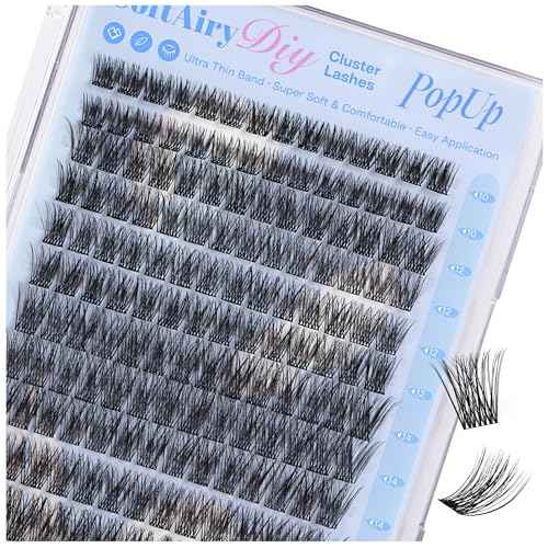 POPUP Lash Clusters Cluster Eyelash Extensions 168Pcs D Curl Natural Wispy Eyelash Clusters Mega Volume Reusable Individual Lashes Super Thin Band and Soft (703, 10-16MIX)