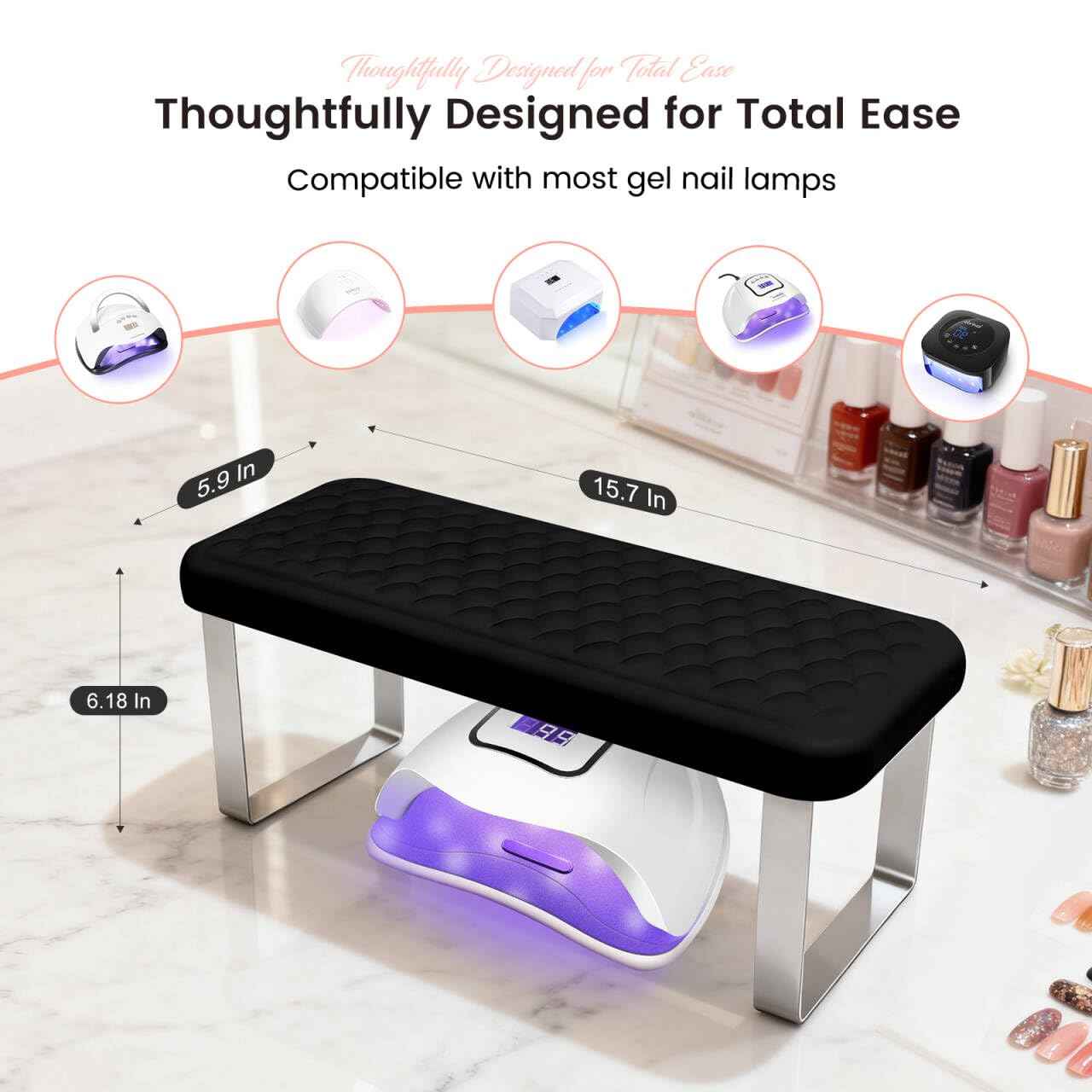 AIKYA Luxury Manicure Hand Rest for Nails Tech - Erasable Nail Arm Rest with Comfort Memory Foam, High Rebond & Non-Slip Aluminum Alloy Base-Black