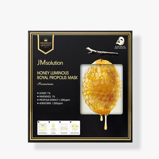 JMsolution Honey Royal Propolis Mask - 5EA Premium Set | Patented Ingredients | Infused with 5 Honey Extracts for Ultimate Nourishment and Firming | Korean Skin Care | Double S Relaxing Complex