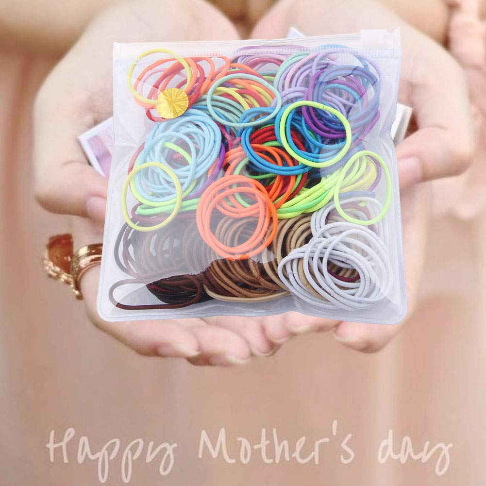 Strong Elastic Hair Ties – 240 Count 2mm, 3.5inch Length Rainbow No Metal Rubber Hair Bands, No Pull Ponytail holder, Great for Thin Curly Hair, Mother Daughter, Girls, Pets, Daily Wear